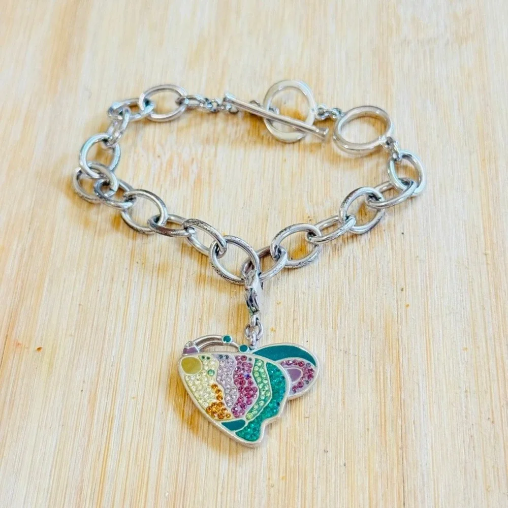 Swarovski Tropical Fish Charm Bracelet Crystal Silver Rhodium Plated As Is‎ 7.5